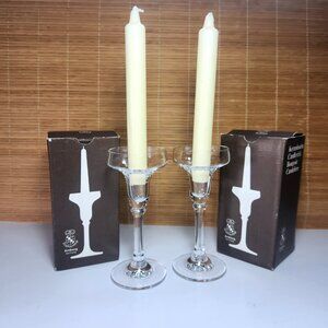 Vintage Candle Holders Germany Clear Glass Pair (2) In Box Sophienthal Amberg